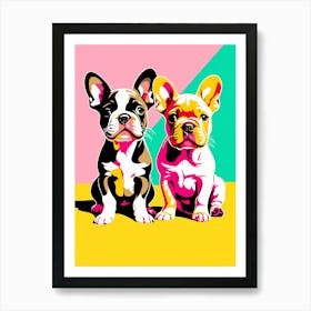'French Bull Dog Pups', This Contemporary art brings POP Art and Flat Vector Art Together, Colorful Art, Animal Art, Home Decor, Kids Room Decor, Puppy Bank - 50th Art Print