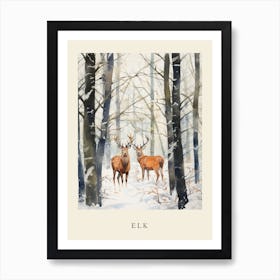 Winter Watercolour Elk Poster Art Print