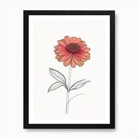 Zinnia Floral Minimal Line Drawing 3 Flower Art Print