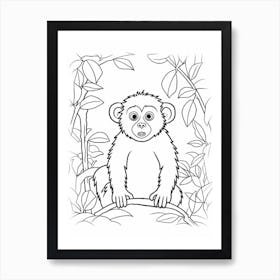 Line Art Jungle Animal White Faced Capuchin 1 Art Print