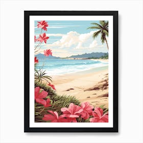 An Illustration In Pink Tones Of Pasir Panjang Beach Redang 2 Art Print