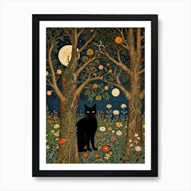 Cat In The Forest Style William Morris 3 Art Print