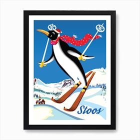 Stoos, Skiing Penguin, Switzerland Art Print