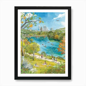 Storybook Illustration Zilker Metropolitan Park Austin Texas 1 Art Print