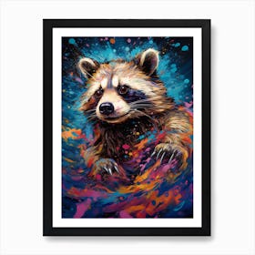 A Swimming Raccoon Vibrant Paint Splash 2 Art Print