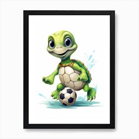 Baby Turtle Playing Football 2 Art Print