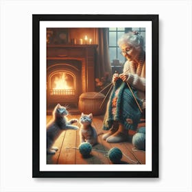 Grandma And Kittens Vintage  Art Print