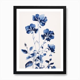 Blue Botanical Sweet Pea 2 Art Print