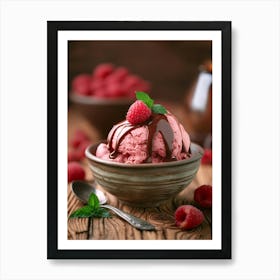 Ice Cream With Raspberries And Chocolate Poster