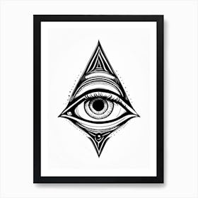 Awareness, Symbol, Third Eye Simple Black & White Illustration 3 Art Print