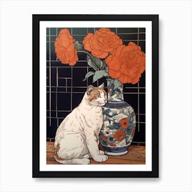 Drawing Of A Still Life Of Gladoli With A Cat 1 Art Print