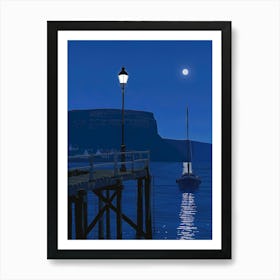 Moonlight At The Pier Art Print