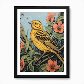 Vintage Bird Linocut Yellowhammer 2 Art Print