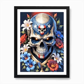 American Flag Floral Face Evil Death Skull (48) Art Print
