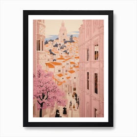 Dubrovnik Croatia 4 Vintage Pink Travel Illustration Art Print