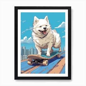 American Eskimo Dog Skateboarding Illustration 3 Art Print