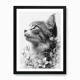 Black And White Cat Drawing Art Print