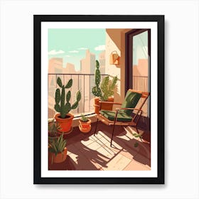 Cactus Balcony Illustration 1 Art Print