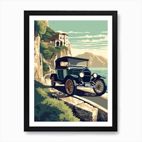 A Ford Model T In Amalfi Coast, Italy, Car Illustration 1 Art Print
