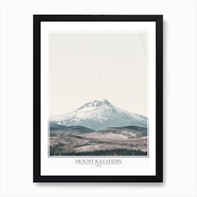 Mount Katahdin Usa Color Line Drawing 8 Poster Art Print