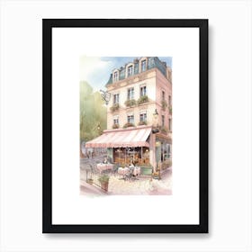 Pink Paris Street Shop Watercolour Art Print