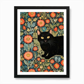 William Morris Black Cat In Flowers 2 Art Print