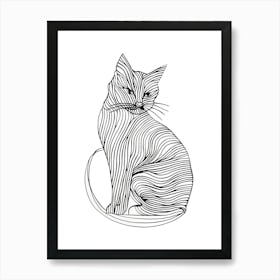 Striped Cat animal lines art Art Print