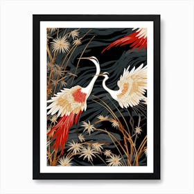 Black And Red Cranes 3 Vintage Japanese Botanical Art Print