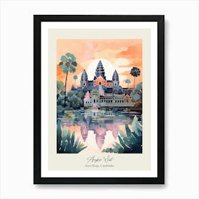 Angkor Wat   Siem Reap, Cambodia   Cute Botanical Illustration Travel 2 Poster Art Print