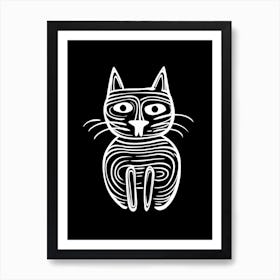 Black And White Cat Line Drawing 1 Art Print