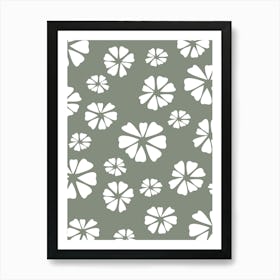 White Flowers On A Green Background Art Print