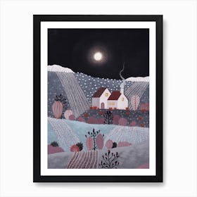 Midnight Landscape Full Moon Art Print
