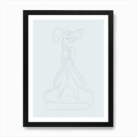 The Winged Victory of Samothrace (The Goddess Nike) Line Drawing - Blue Art Print