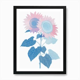 Blue And Pink Sunflowers 2 Art Print