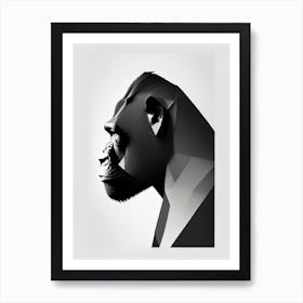 Side Profile Of A Gorilla Gorillas Black & White Geometric 1 Art Print