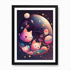 Galaxies Kawaii Kids Space Art Print