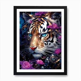 Tiger With Flowers Art Print