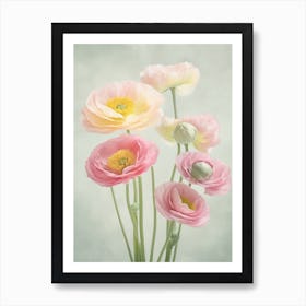 Ranunculus Flowers Acrylic Painting In Pastel Colours 1 Art Print