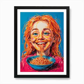 Girl Eating Spaghetti 2 Art Print