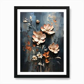 Flowers On A Blue Background 12 Art Print