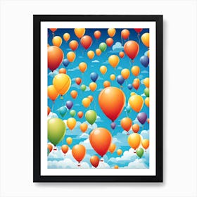 Colorful Balloons In The Sky, balloons,  simple art, balloons festival, vector art, digital art, colorful,  Art Print