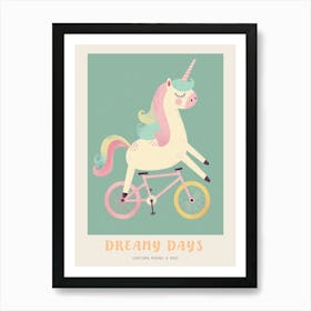 Pastel Storybook Style Unicorn On A Bike 4 Poster Art Print