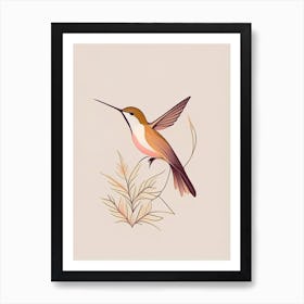 Hummingbird In A Garden Retro Minimal 1 Art Print