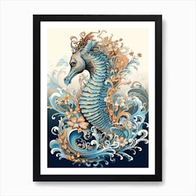 Seahorse Animal Drawing In The Style Of Ukiyo E 3 Art Print