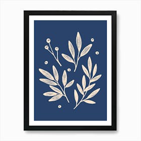 Botanic Leaf Foliage Pattern - Blue Navy Art Print