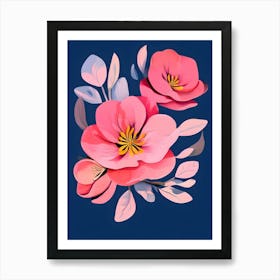 Pink Flowers On A Blue Background Art Print