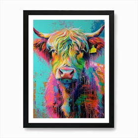 Hairy Cow Colourful Paint Splash 2 Art Print