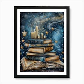 Books And Stars Reading Nook Print Fantasy Print Cozy Home  Art Print