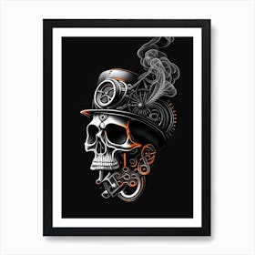 Skull With Intricate Linework 3 Orange Stream Punk Art Print