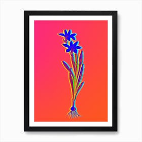 Neon Ixia Liliago Botanical in Hot Pink and Electric Blue Art Print